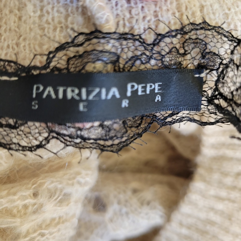 Patrizia Pepe Sera Women Beige Mohair Blend Open Knit V-Neck Tie Sweater Italy S - Picture 6 of 9